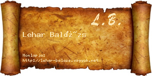 Lehar Balázs névjegykártya
